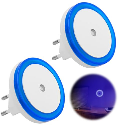 MxyVrix Luz Nocturna Azul,Luz Nocturna Infantil,Luz Nocturna,Luz Nocturna Con Sensor de Movimiento,Luz LED con Enchufe,Redonda,Detección de Luz,Eficiencia Energética,Pack de 2