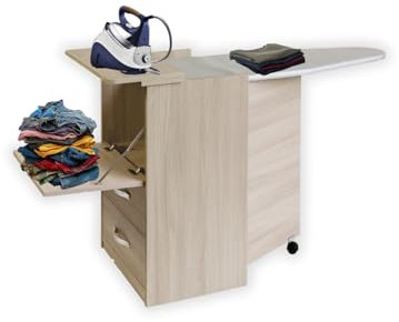 MOHOME Asse da Stiro Mobile A Scomparsa Legno Nobilitato Olmo Multiuso Salvaspazio 3 Cassetti Dimensioni 89 x 44 x 57 cm Rotelle Trasportabili Colore Mollettone Assortito
