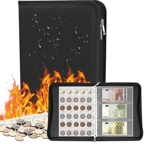 Cyiecw Münzen Sammelalbum mit 336 Fächern, Feuerfestes Münzalbum mit 3 Verschiedene Fächergrößen, 2 Euro Münzen Sammelalbum mit Reißverschluss, Münzsammelalbum für Briefmarken, Medaillen, Abzeichen