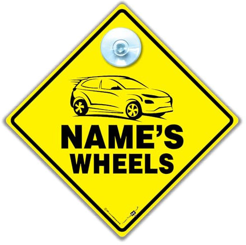 iwantthatsign.com Name's Wheels Taxi-Schild, personalisierbares Taxi-Schild, Taxi-Autoschild, Taxi-Schild, Cabbie-Taxi-Schild, fügen Sie Ihren eigenen Namen hinzu, 14 cm x 14 cm