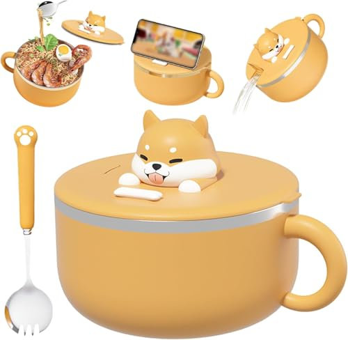 JJYNCC Instant Ramen Bowl with Spoon Lid, 1200ml Capacity, Insulated Design, Silicone Seal