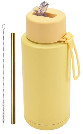 1L/34oz simple and personalized portable water cup, hot and cold stainless steel sports kettle - light yellow - 1L