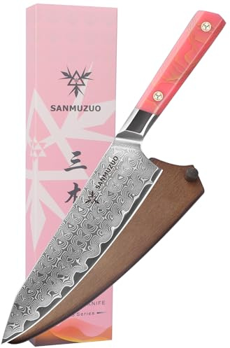 SANMUZUO Küchenkochmesser 21 CM, professionelles Küchenmesser, ultrascharfer Damaszener Pulverstahl mit durchgehendem Harzgriff, Sheng-Serie