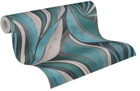 Livingwalls Hot Spots Non-Woven Wallpaper Floral 10,05 m x 0,53 m - Blue, Light Grey, Silver, Metallic - Modern Wallpaper - 786552