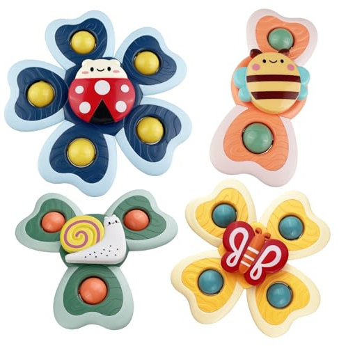 Sudnsadaks 4Pcs Jeux de Bain Bebe, Spinner Bebe Ventouse, Spinner Bebe Ventouse, Coccinelle Abeille Escargots Papillon Animaux Mignons Jouets de Jeux Bain Bebe, Ventouses Rotatives Cadeau