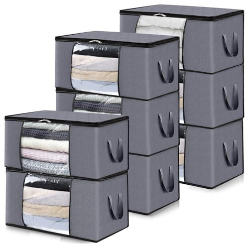 ZCHI Scatole per Armadio,Contenitori Sottoletto, Salvaspazio, in Tessuto, Pieghevole, Scatole Vestiti Cambio Stagione,Grigio scuro, Pack di 8