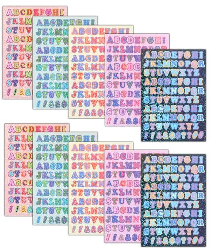 Nogeqi 10 Blatt Bunt Buchstaben Aufkleber Klein Buchstaben Sticker Bunte Klebebuchstaben, Selbstklebend Colorful Letter Stickers für DIY Scrapbooking Geschenkbox Kartenhandwerk, 1cm