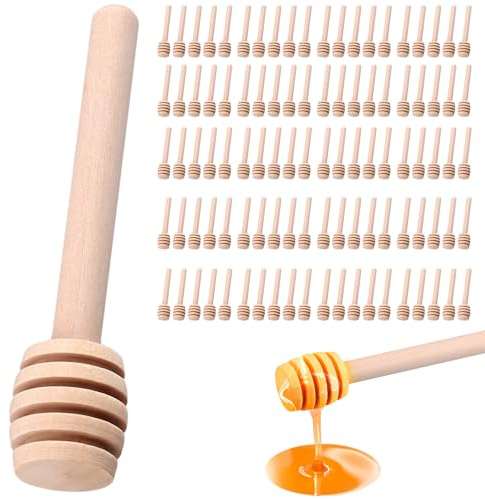 PUCSIQ Lot de 100 agitateurs à Miel en Bois de 8 cm, Mini cuillères à Miel, bâtonnets mélangeurs pour Pot à Miel, bruine, Collecte de Miel