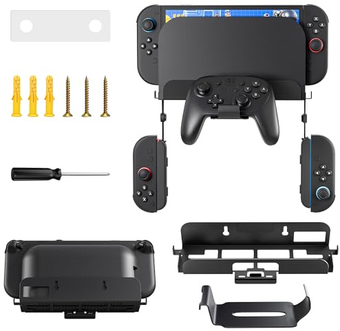 RHOTALL Wandhalterung für Nintendo Switch 2, Metall-Wandhalterung mit Controller-Wandhalterung, Switch 2 Konsole in der Nähe oder hinter dem Fernseher, spart Platz und leitet die Wärme ab -Schwarz