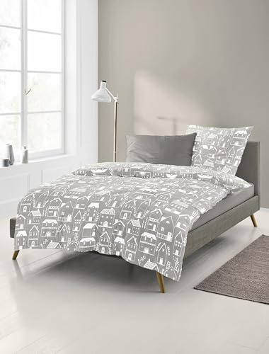 Bierbaum Bettwäsche 4176, Fein-Biber, Designed in Germany, Beige 80, 155x220 + 80x80 cm, Komfortgröße