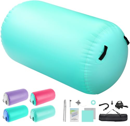 KIKILIVE Air Rolle aufblasbar, Turnen & Gymnastik Barrel, mit 600W Pump | 600W Pumpe,Tragetasche, 1 Min Aufblasen, Doppelwand PVC, Leise, für Turnen, Fitness, Balance Training, Yoga