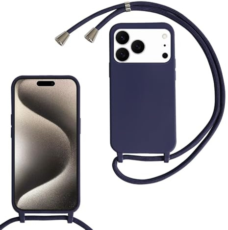 FERLAN handyband Hülle für iPhone 17 Pro Max mit Band, HandyHülle mit Kordel, Weich Silikon TPU Stoßfest Bumper mit Kette zum Umhängen für iPhone 17 Pro Max, Handy Lanyard - Dunkelblau
