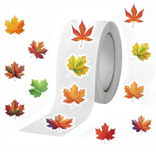 kaiop Herbstlaub Sticker - 500 Stücke Ahornblatt Scrapbook Stickers | Deko Rolle, Selbstklebende Aufkleber für Journaling Planner Herbst Basteln Trinkflasche Briefe