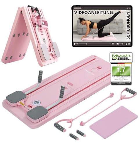 Pilatexx Pro - Faltbarer Pilates Reformer inkl. Videobibliothek (50+ Übungen) & Trainingspläne - 6 in 1 Komplettset – gelenkschonendes Ganzkörpertraining