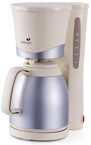 SENYA Cafetière Isotherme Électrique Crème 1L – Cafetière Filtre avec Verseuse Isotherme, Compacte et Élégante, Arrêt Automatique, Facile à Utiliser et à Nettoyer