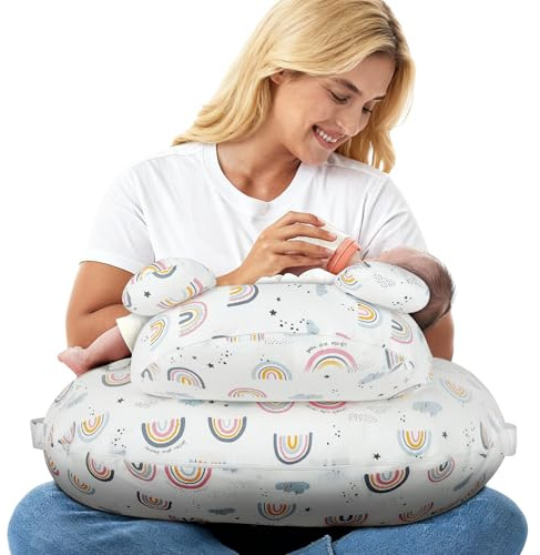 Hoyiyobi Stillkissen Mit Sicherheitsumrandung,Ergonomisches Stillkissen Klein,Abnehmbarer Kissenbezug,Verstellbarem Gurt, Zum Stillen Und Füttern Mit Der Flasche (Weiß)