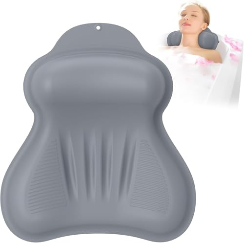 Silikon Badewannenkissen Mit Aufblasbarem Airbag Und Starken Rutschfesten Saugnäpfen,Badewannenkissen Für Kopf, Nacken Und Rückenstütze,Badewanne Home Spa Schnelltrocknend (Große Größe)
