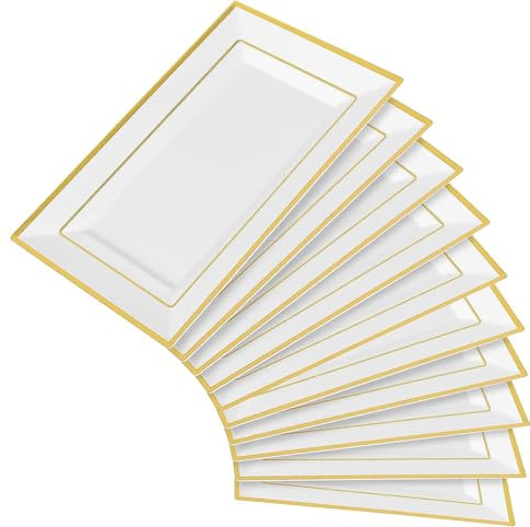 10PCS Reusable Serving Platters with Gold Border Thicken Sturdy Party Trays