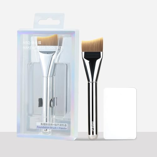 MSQ Ultra Thin Foundation Pinsel Set mit Makeup Mischpalette Edelstahl | Flach Foundation Pinsel Makeup Mischpalette Edelstahl Kosmetik Für Cremige Nail Art