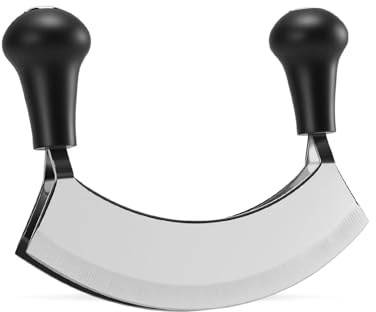 PROKITCHEN Wiegemesser 17 cm Doppelschneidig | Pizzamesser, für Kräuter, Knoblauch, Nüsse, Kräuterschneider mit Kunststoffgriffen, Mit Schutzhülle für Die Klingen