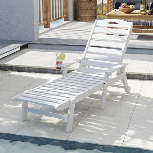 Domi Sonnenliege Outdoor aus HDPE Gartenliege, 5-stufig verstellbare Rückenlehne, wetterfest, für Garten, Terrasse & Poolbereich, Weiß