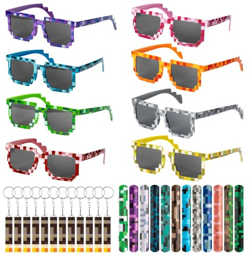 YINGENIVA Mitgebsel Kindergeburtstag Pixel 12 Tüten | Mosaik Thug Life Brille für Gaming Party Kindergeburtstag Mitgebsel und Goodie Bags Geburtstagsdeko, Themenpartys,Konzerte