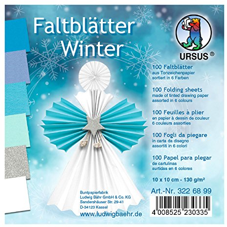 Ursus 3226899 - Faltblätter Winter, aus Tonzeichenpapier 130 g/qm, 100 Blatt in 6 Farben, ca. 10 x 10 cm, durchgefärbt, hohe Farbbrillanz und Lichtbeständigkeit, ideal für schöne Faltfiguren
