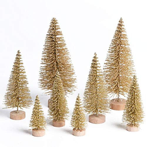 Yalulu Lot de 8 Sapin de Noel Artificiel Arbre de Houx Mini Arbre de Noël Miniature Table Miniature Decoration (Or)