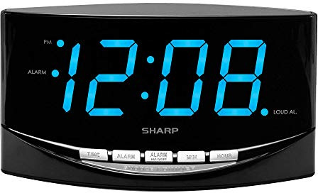 Sharp Leicht zu sehender Wecker mit Jumbo-Zahlen (5,1 cm) – hellblaues LED-Display – einfache Einrichtung und einfach zu bedienen – sehen Sie von überall im Raum. - Hohe/niedrige Alarmlautstärke