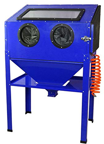 MAXBLAST - Cabina Sabbiatrice Professionale con Cabina Per Sabbiatura da 220 Litri per Sabbiare Oggetti Metallici con Pistola ad Aria con 4 Ugelli e Guanti