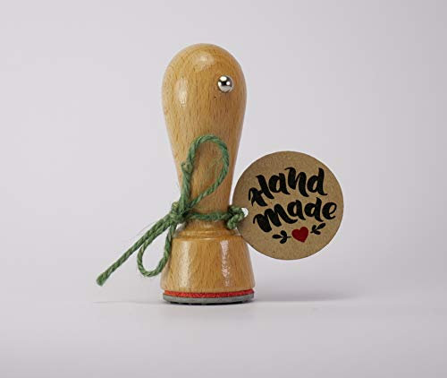 Webermann Holz Stempel Handmade mit Herz - 28 mm rund - handgemacht Stempel - DIY - ideal für kreative Ideen - Stempel für selbstgemachte Produkte