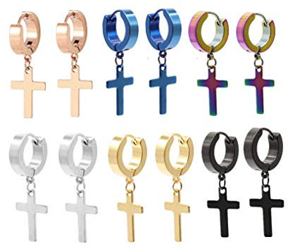 6 Paar Herren Damen Creolen Kreuz Edelstahl Klassisches Kruzifix Ohrringe Ohrstecker Ohrhänger Ohr-Piercing Ohrringen