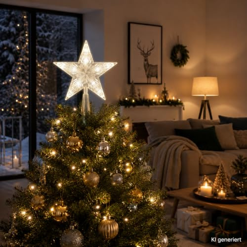 LED Baumspitze Stern Weihnachtsbaumspitze 10 LED's Kabel transparent Innen