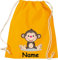 Shirtinstyle Gym Sack Kinder Turnbeutel Tiere AFFE mit Wunschnamen, Beutel Tasche Hort Kita, Farbe Mustard