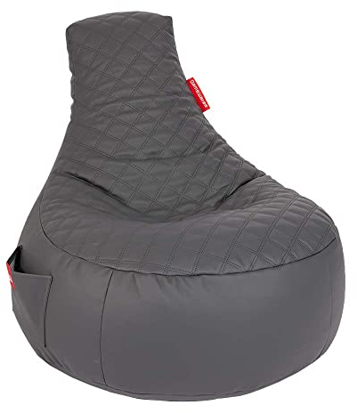 Gamewarez Alpha Hurricane grau Sitzsack – Gaming-Sitzsack, Gamer-Sessel mit Rückenlehne zum Zocken, mit Seitentasche, robust und reißfest, Made in Germany, im Kunstleder Design grau