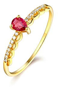 Daesar Ringe 18K Gelbgold Damen Diamond Krone mit Rubin Verlobungsringe Gold Trauringe 56 (17.8)