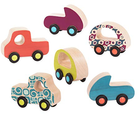 B. toys Holzspielzeug, 6 Spielzeugautos für Babys und Kinder – Bunte Holzautos mit Rädern – Babyspielzeug für Mädchen und Jungen ab 1 Jahr