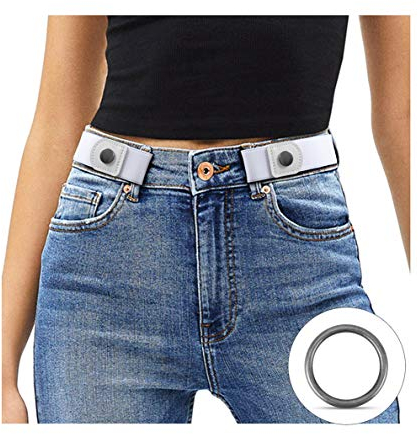 JasGood Schnallenfreier Damen Stretch Elastischer Gürtel für Damen Herren, Plus Size Keine Schnalle Unsichtbarer Gürtel für Jeans Hosen, Weiß, 64cm(Für Hosengröße 86cm-125cm)