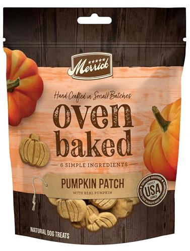 Merrick Oven Baked Dog Treats, Natural and Crunchy Bag of Treats, Pumpkin Patch with Real Pumpkin Snack - 11 oz. Bag