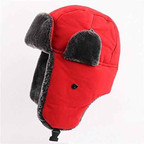 BZNOO Russen Mütze Herren Abzeichen Russland Ushanka Hut wasserdichte Bomberhüte Pilot Trapper Soldat Hut Winter Earflap Männer Schneekappen-Rot