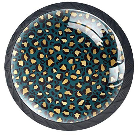 BestIdeas Round Drawer Knobs 4 Packs 30mm Pulls Handles Gold Leopard Animal Print Prints Used for Bedroom Dresser Cabinet Cupboard Kitchen Door