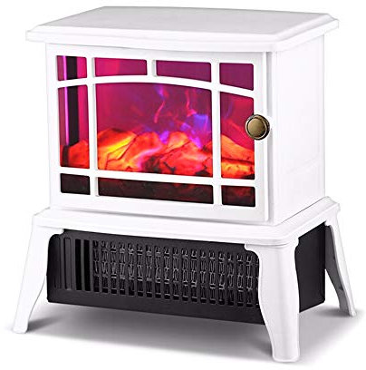 SSCYHT Cheminée Electrique Portable Poêle à Bois Intérieur Petit Radiateur Autoportant avec Effet Flamme Réaliste Bûches Design Vintage pour Coins 1500W,Blanc