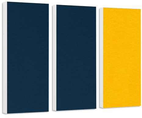 platino24 Schallabsorber COLORE aus Basotect G+ I 3 Stück I 82,5 x 27,5 x 5 cm I Wand-Paneele in Nachtblau & Sonnengelb I Akustikpaneele mit Akustikfilz zur Schalldämmung in Büro, Studio & Wohnung