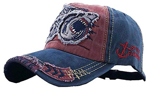 NOGA Trend Shark Muster Persönlichkeit Peak Cap Baseball Hut Outdoor Vier Jahreszeiten Angeln Sonnenhut Männer und Frauen Baumwolle + Polyester, burgunderrot, One size