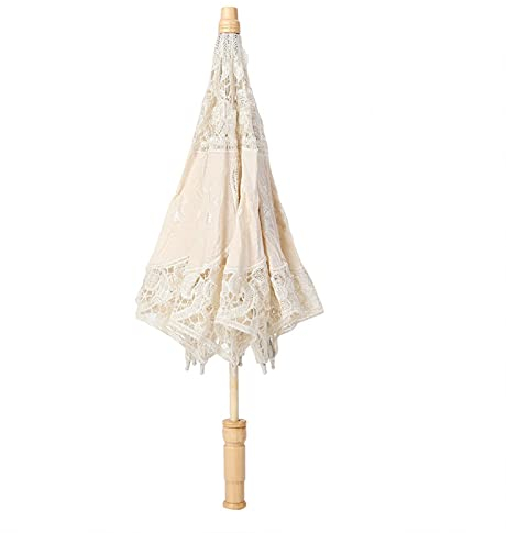 Alvinlite Vintage Hochzeit Brautschirm Mini Handgemachte Spitze Bestickte Regenschirm Fotografie Spitze Sonnenschirm für Braut Hochzeitsgeschenk Foto Requisiten Kindergeschenk(Beige)
