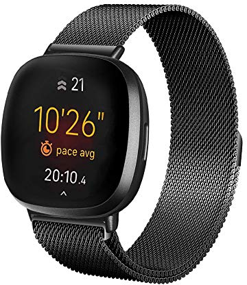 Moydolo Kompatibel mit Fitbit Versa 3 Armband Fitbit Sense Armband, Damen Herren Edelstahl Handgelenk Metall Ersatzband Armbänder Kompatibel für Fitbit Sense/Fitbit Versa 3, Groß, Schwarz
