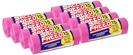 120 Sacchi Spazzatura Rosa, Sacchetti Plastica con Manici a Shopper, 55x65cm, Sacchetti Trasparenti Super Resistenti, Sacchetti Spazzatura, Raccolta Differenziata, Raccolta Differenziata Esterno