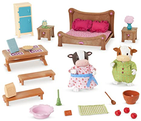 Li'l Woodzeez - Hauptschlafzimmer & Esszimmer-Set - Deluxe - Lil Woodzeez - Puppenhausmöbel-Set - Spielzeug-Schlafzimmer & Küche Spielset - Tierfiguren - Kinder ab 3 Jahren