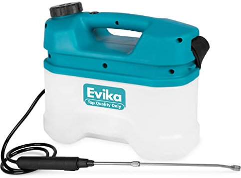 EVIKA Akku Drucksprüher 5 Liter, mit Lithium-Ion Batterie Unkrautspritze, Teleskop-Sprühlanze, Rückenspritze mit akku, einstellbare Messingdüse Drucksprühgerät