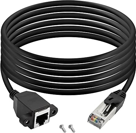 QIANRENON RJ50 10P10C Male to Female Extension Cable Panel Screw Mount Shielded Cat 5E 26AWG for Motorola Car Intercom Barcode Scanning Laser Printing Industrial Equipment, 3m (9.8ft)